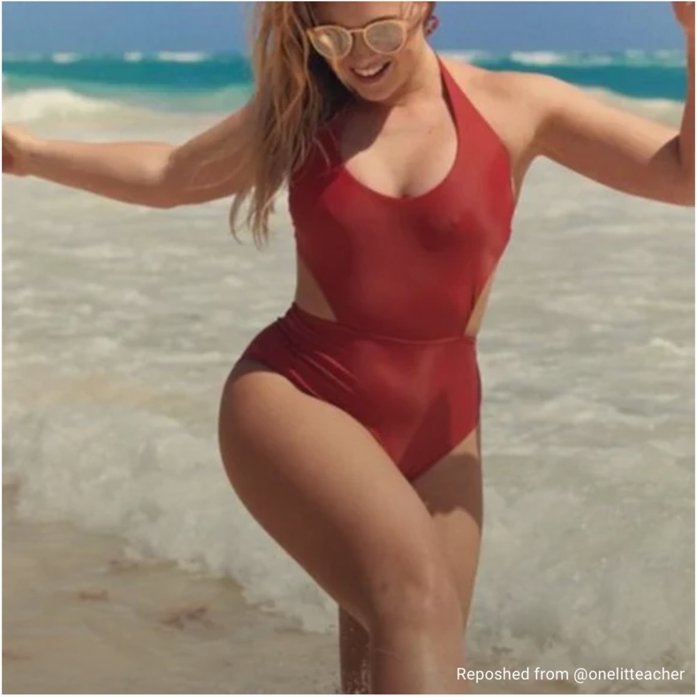 Aerie Red One Piece Cutout Swimsuit